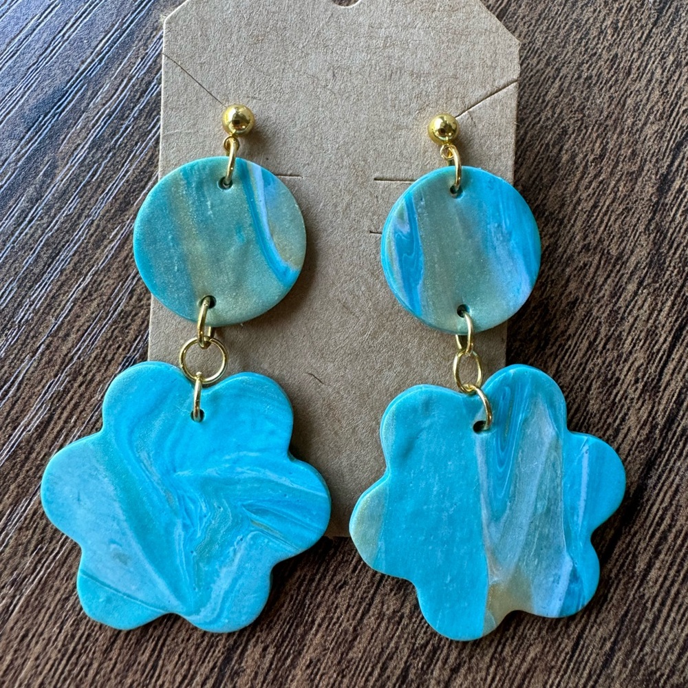 SALE: Turquoise and gold floral earrings